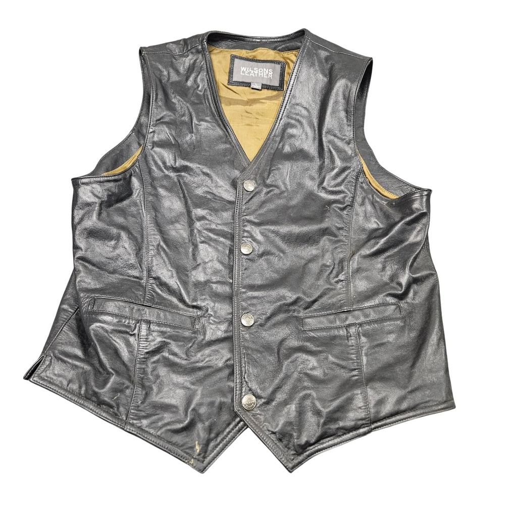 Vintage Wilsons Leather Vest Mens L Black Genuine Biker Motorcycle Classic U2L